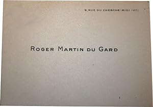Carte de Visite. Roger Martin du Gard, 9 Rue du Cherche Midi (Viè).