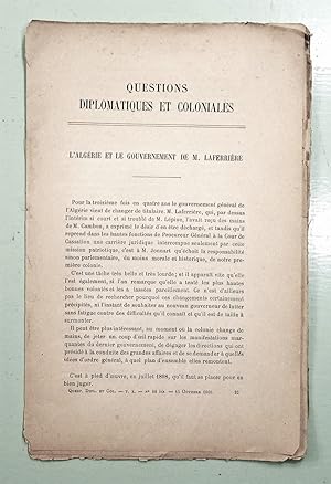 Questions Diplomatiques et Coloniales. L'Algerie et le gouvernement de M. Laferriere, nommé au pl...