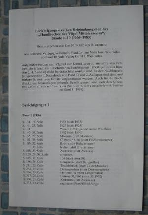 Berichtigungen zu den Originalausgaben des Handbuch der Vogel Mitteleuropas Bande 1 -10 (1966-1985)