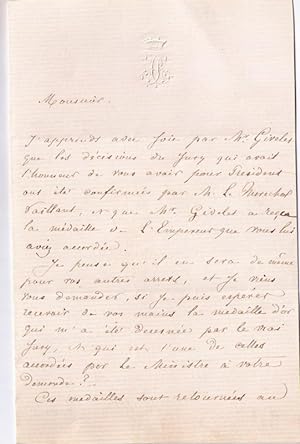 Lettre autographe signée par la Baronne de PAGES née de CORNEILLAN, elle demande et espère recevo...