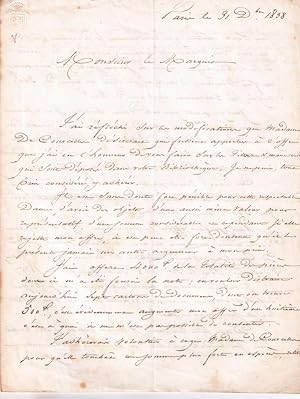 Lettre autographe signée du Marquis Claude Drigon de Magny adressée à un marquis chez qui Mme de ...