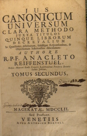 Jus Canonicum Universum. Clara Methodo Juxta Titulos quinque librorum decretalium in Quaestiones ...