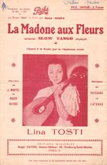 Partition de "La Madone aux fleurs", "chanté à la radio par la chanteuse corse Lina Tosti"