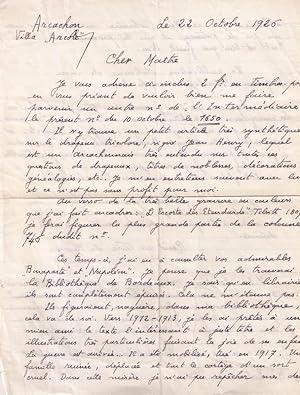 Belle lettre autographe signée de l'historien René de Vivie de Régie, adressée à Georges Montorgu...