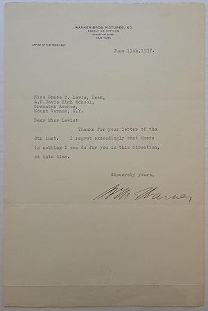 Typed Letter Signed on "Warner Bros. Pictures" letterhead