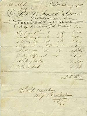 Tea & spice receipt, Arnaud & Green (Late Blakistons & Green) Grocers and Tea Dealers, No. 29 Str...
