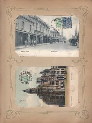 Collection of postcards from all over the world, many with postmarks and stamps, early 1900s.