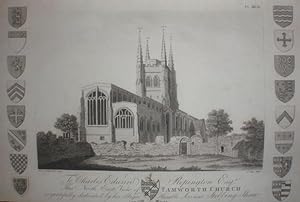 Fine Original Antique Engraving Illustrating a North East View of Tamworth Church.