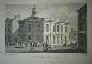 Fine Original Antique Engraving Illustrating Town Hall, Sheffield, Published in 1829.