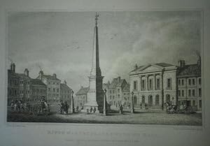 Fine Original Antique Engraving Illustrating Ripon Market Place and Town Hall in Yorkshire, Publi...