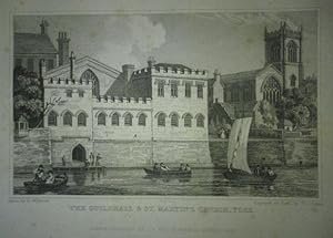 Fine Original Antique Engraving Illustrating The Guildhall & St. Martin's Church, York in Yorkshi...