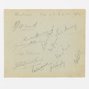 A detached autograph album leaf (165 × 200 mm) signed in pencil by the Australian team for the Fi...