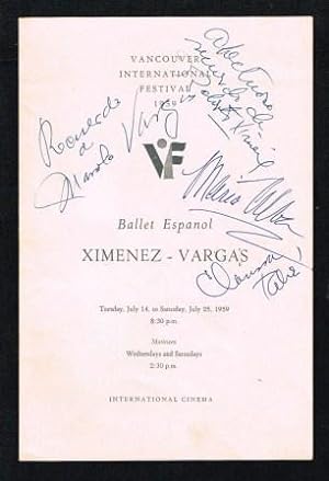 Program from the 1959 Vancouver International Festival: Ballet Espanol Ximinez-Vargas, with Autog...