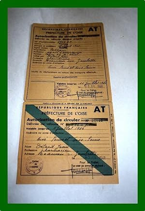 Autorisation de circuler délivrée par la Préfecture de l'Oise 1946