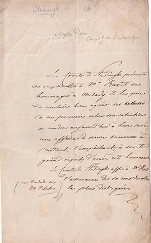 Lettre autographe signée du comte de Stedingk adressée au Capitaine Ross, Consul Général de Sa Ma...