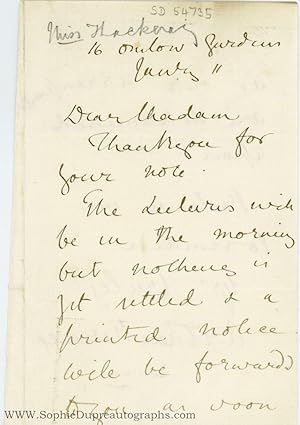 Autograph Letter Signed to 'Dear Madam', (Anne Isabella, 1837-1919, from 1877 Lady Ritchie, Novel...