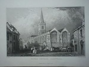 Original Antique Engraved Print Illustrating Truro Church, Cornwall.