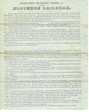 SPECIFICATIONS FOR GRADING, MASONRY, &C. ON THE NORTHERN RAILROAD.| 1. THE GRADING SHALL BE FOR A...