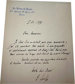 Lettre Autographe Signée LAVISSE (Ernest) adressée à M. Eugène Manuel le 5 décembre 1899 sur papi...