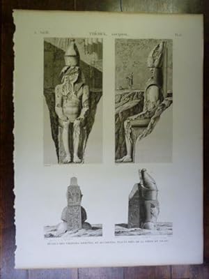 DESCRIPTION DE L'EGYPTE. Thèbes. Louqsor. Détails des colosses oriental et occidental placés près...
