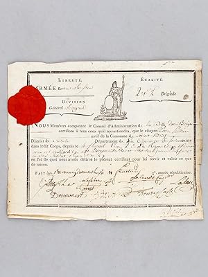 [ Certificat de patriotisme délivré par la 201 1/2 Brigade de l'Armée devant Mayence, division du...