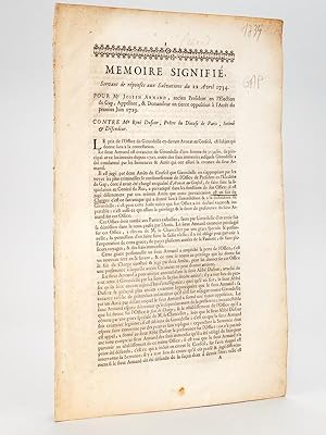 Mémoire Signifié, servant de réponses aux Salvations du 12 Avril 1734. Pour Me Joseph Armand, anc...