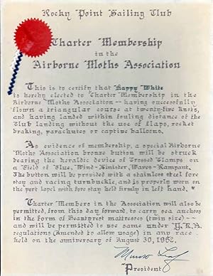 Rocky Point Sailing Club - Airborne Moths Association Certificate [Signed]