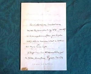 Lettre Autographe militaire signée de Bertin de Vaux au ministre Soult en 1841.