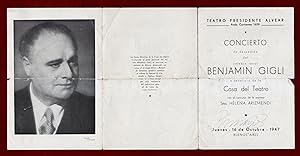 Benjamin Gigli, Signed Opera Program, Buenos Aires, 1947 (in Concert with Helena Arizmendi). Ephe...
