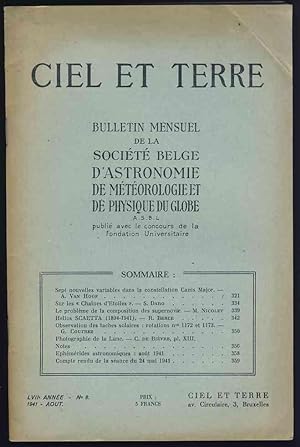 Ciel et Terre . LVIIe année - N° 8 , Août 1941 . Bulletin mensuel de la Société Belge d'Astronomi...