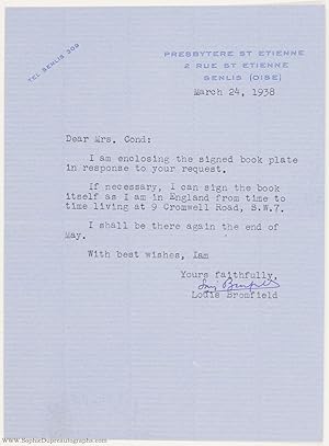 Typed Letter Signed to Eileen Cond, (Louis, 1896-1956, American Pulitzer Prize Winner)