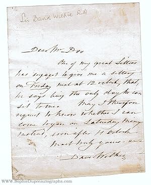 Autograph Letter Signed to Mr Dee, (Sir David, 1785-1841, Painter)