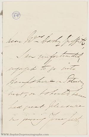 Autograph Letter Signed to Mrs Darby Griffith, (Sir William Fenwick, 1800-1883, M.P., Defender of...