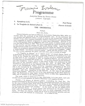 Programme signed, at the head of the 2nd inside page, (Francis, 1899-1963, French Composer, one o...