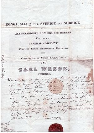 Document signed, in Swedish, with translation, to Adam Florus LILLJECRONA (Carl Henrik, Baron of ...
