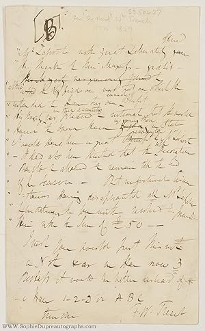 Autograph Note Signed to his printer, with transcription, (Sir Frederick William, 1775-1859, M.P....