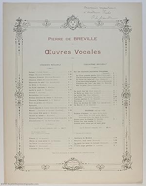 'La terre les eaux va buvant', mock-serious song for voice and piano, (Pierre de, 1861-1949, Fren...