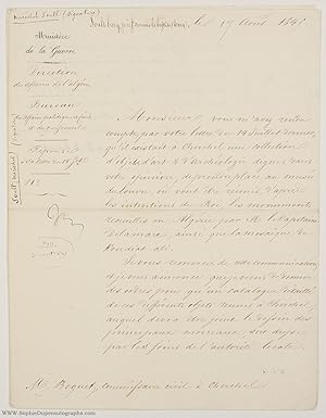 Letter in French (with translation), signed 'M[aréch]al Duc de Dalmatie' as Minister of War to M....