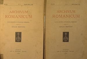 Archivum Romanicum.Nuova Rivista di Filologia Romanza diretta da Giulio Bertoni.