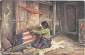 A Navajo Woman Weaving; color postcard
