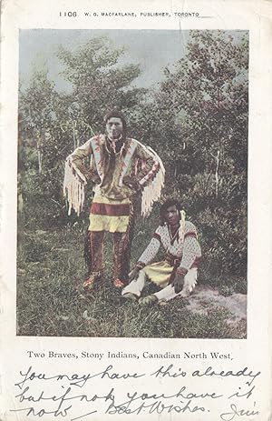 Two Braves, Stony Indians, Canadian North West; printed color postcard