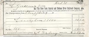 Receipt for transportation charge, New York Central and Hudson River Railroad Company; $25.50