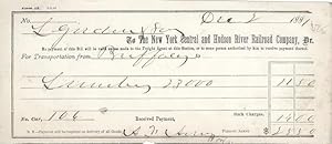 Receipt for transportation charge, New York Central and Hudson River Railroad Company; $25.50