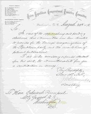 Solicitation for contribution for circulation of publications and organization, August 30, 1875 f...