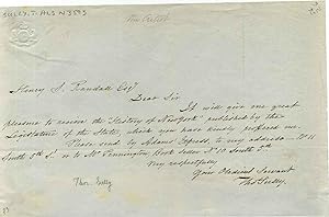 Note handwritten and signed by Thomas Sully (1783-1872).