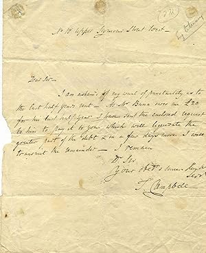 Note handwritten and signed by Thomas Campbell (1777-1844).