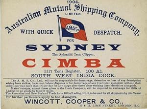 Advertising trade card, iron clipper 'Cimba', London to Sydney
