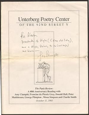 Unterberg Poetry Center of the 92nd Street Y Program, Paris Review Anniversary Reading [Signed by...