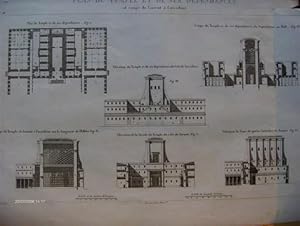 Gravure XIXe siècle par Adam : Plan du Temple et de ses Dépendances et coupe de l'orient à l'occi...