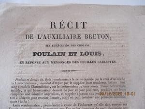 Bretagne - Récit de l'auxiliaire Breton sur l'exécution des chouans POULAIN et LOUIS, en réponse ...